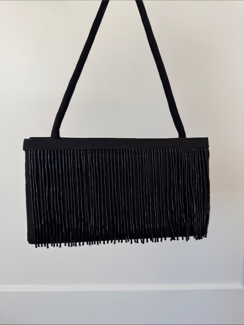 Vintage Black Beaded Fringe Evening Bag